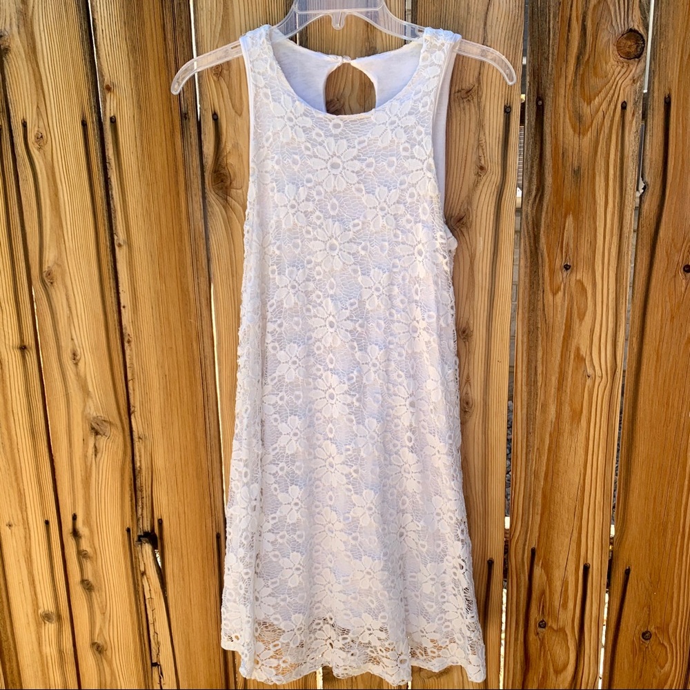Ginger G White Floral Lace Sleeveless Dress | S